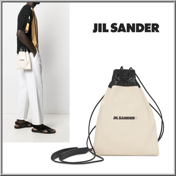 ジルサンダー バッグ コピー JIL SANDER+☆ロゴ ドローストリング キャンバス ポーチバッグ