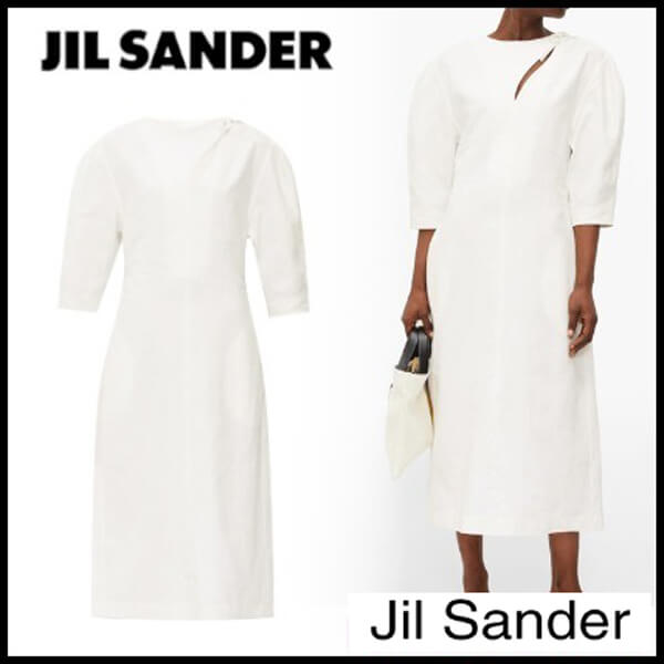 ジルサンダー コート コピー JIL SANDER*フロントスリット バルーンスリーブ ポプリンドレス