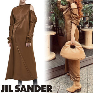 ジルサンダー ワンピース コピー【Jil Sander】カーブライン サテン ロング ワンピース Brown