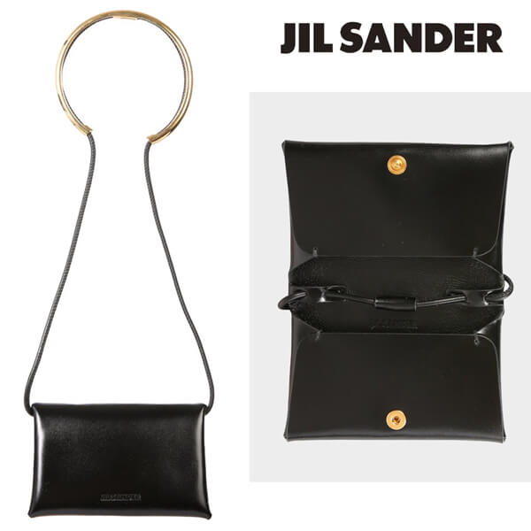 【JIL SANDER】ジルサンダー 財布 偽物★レザー ショルダー ポーチ Black 送関込