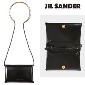 【JIL SANDER】ジルサンダー 財布 偽物★レザー ショルダー ポーチ Black 送関込