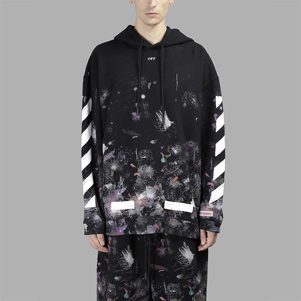 オフホワイト ギャラクシー パーカー 偽物 オフホワイト ギャラクシー OFF WHITE 17FW DIAG GALAXY BRUSHED OVER 東京HOODIE PARKA 芸能人