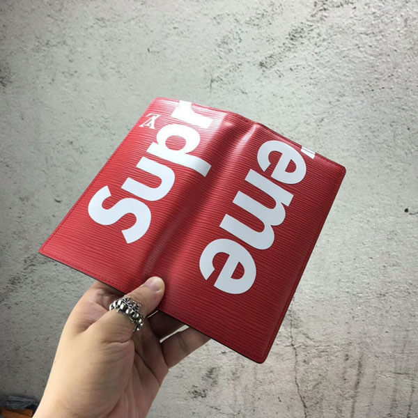 21-22AW新作 シュプリーム ヴィトン 財布 偽物 ルイヴィトン × シュプリーム PF. BRAZZA SP EPI Wallet 長財布 赤