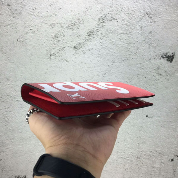 21-22AW新作 シュプリーム ヴィトン 財布 偽物 ルイヴィトン × シュプリーム PF. BRAZZA SP EPI Wallet 長財布 赤