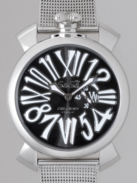 ガガ･ミラノスーパーコピー GAGAMILANO スリム　46mm　クォーツ z5080.2 SSブレス ブラック/ホワイトナンバー