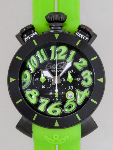 ガガ･ミラノスーパーコピー GAGAMILANO クロノ　48mm　クォーツ z6054.2 グリーンラバー ブラック/グリーンアラビア