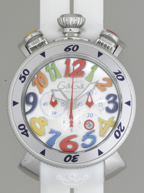 ガガ･ミラノスーパーコピー GAGAMILANO クロノ　48mm　クォーツ z6050.1 ホワイトラバー シルバー/マルチカラーアラビア