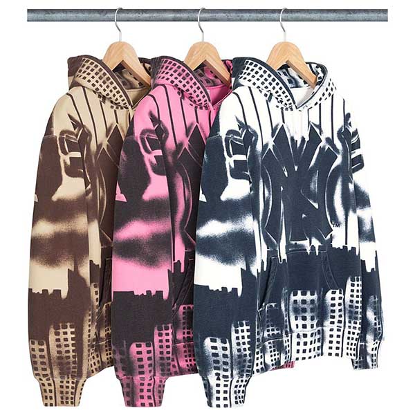 FW21 シュプリーム x ニューヨーク ヤンキース 偽物 パーカー エアブラシ フーデッド スウェットシャツ 3色