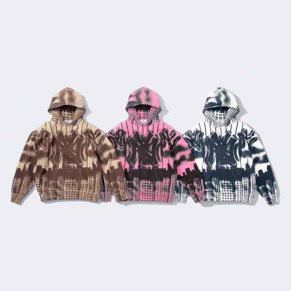 FW21 シュプリーム x ニューヨーク ヤンキース 偽物 パーカー エアブラシ フーデッド スウェットシャツ 3色
