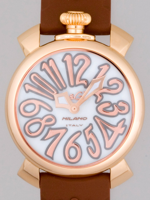 ガガ･ミラノスーパーコピー GAGAMILANO マニュアル　40mm　クォーツ z5021.2 ブラウンラバー ホワイトシェル/ローズゴールドアラビア