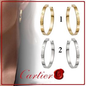 お洒落に【カルティエ】Love 18K ゴールド フープ ビス イヤリング 偽物