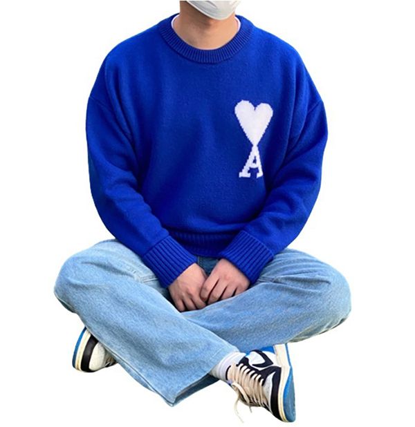 アミ 偽物★AMI★de Coeur オーバーサイズインターシャセーター ブルー☆関税込☆