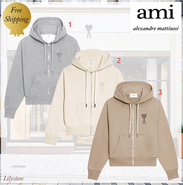 AMI PARIS 偽物 AMI DE COEUR ジップアップ パーカー【国内即発】