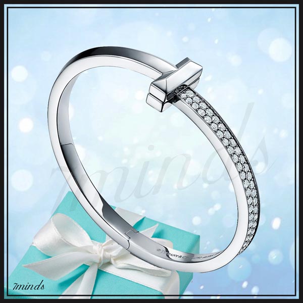ティファニー Tブレスレット コピー 大人気★おしゃれ！バングル T1 Wide Diamond Hinged Bangle