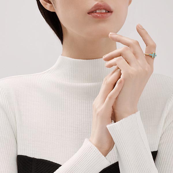 ティファニー T 偽物 指輪 人気Tiffany T ターコイズ スクエア リング 18K ゴールド