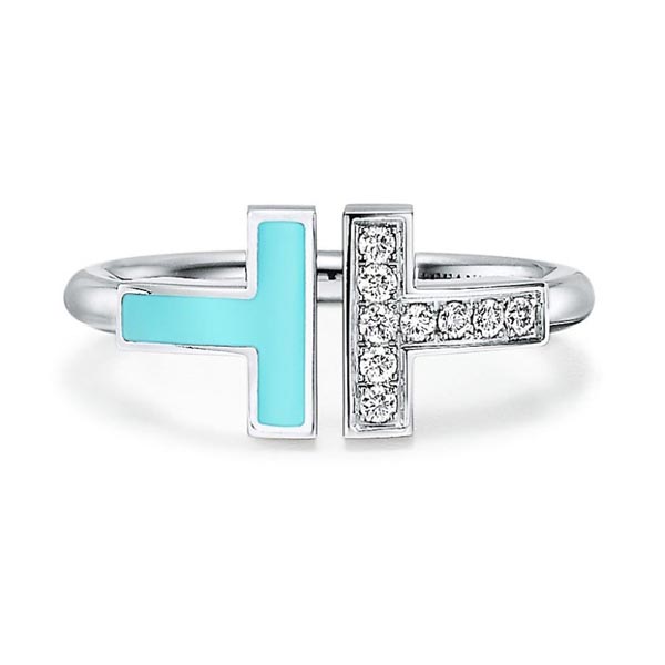 ティファニー Tリング コピー【新作】Tiffany T ターコイズスクエアリング ダイヤ付き18K