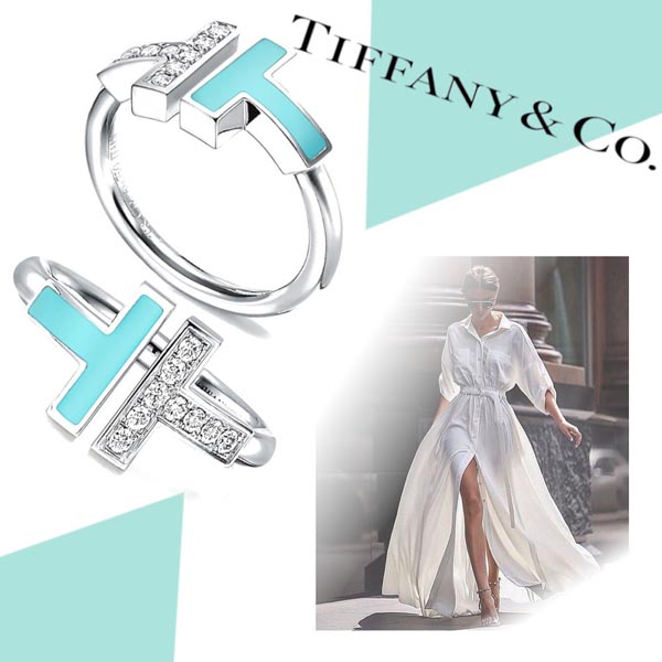 ティファニー Tリング コピー【新作】Tiffany T ターコイズスクエアリング ダイヤ付き18K