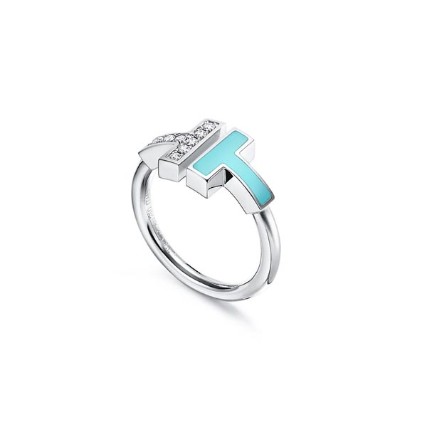 ティファニー Tリング コピー【新作】Tiffany T ターコイズスクエアリング ダイヤ付き18K