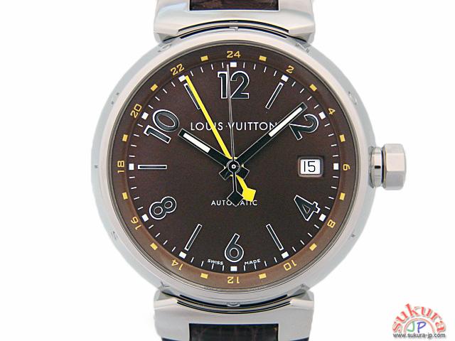 ルイヴィトン時計 タンブール GMT Q1131 ブラウン文字盤 メンズ