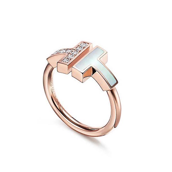 ティファニー Tリング 偽物【新作】Tiffany T マザーオブパール　リング ダイヤ付き18K