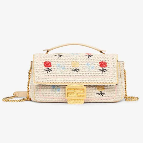 【フェンディ ショルダーバッグ コピー】バゲット 刺繍入り コットン バッグ* ホワイト 8BR783AFQTF0YTC