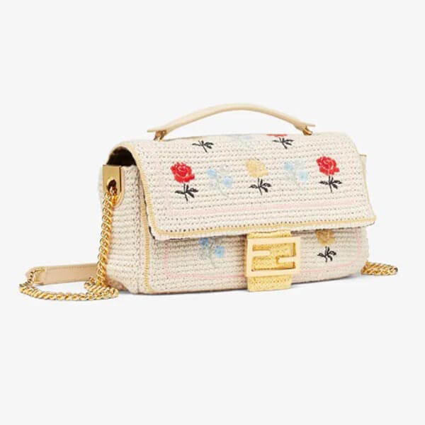 【フェンディ ショルダーバッグ コピー】バゲット 刺繍入り コットン バッグ* ホワイト 8BR783AFQTF0YTC