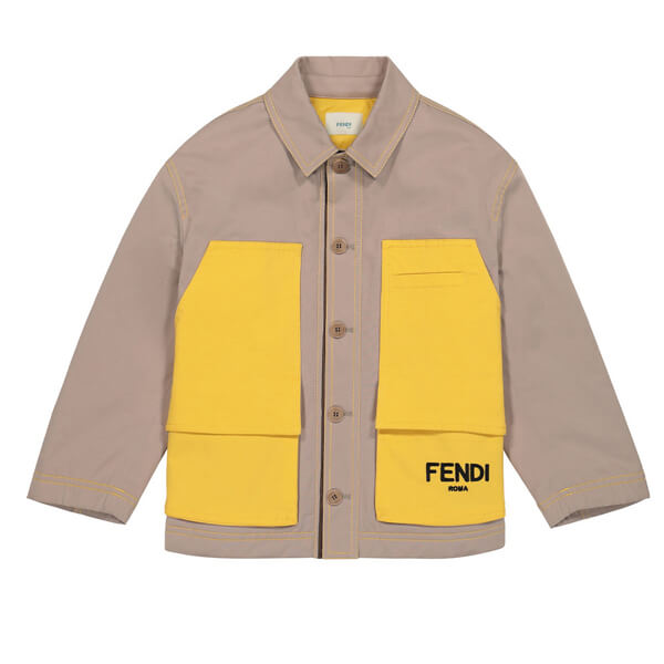 【フェンディ】フェンディ 子ども服 コピー キッズ ロゴ ストレッチ コットン ジャケット コート
