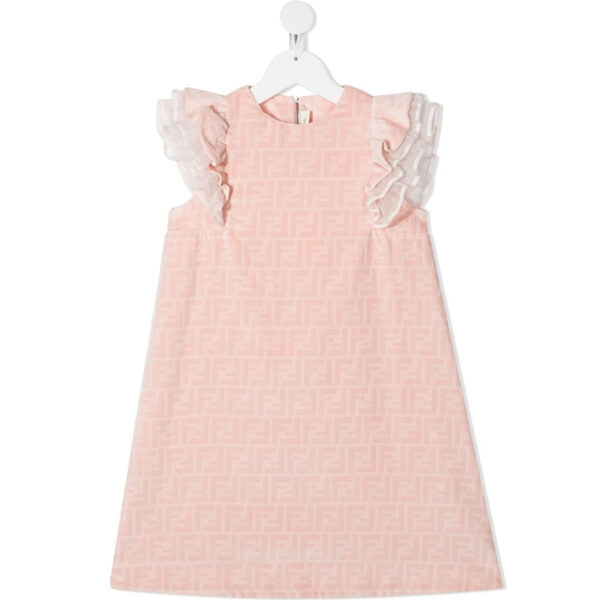 2021AW フェンディ 偽物 ベビー服 フェンディKIDS FFロゴラッフルドレス PI (CP-150cm)