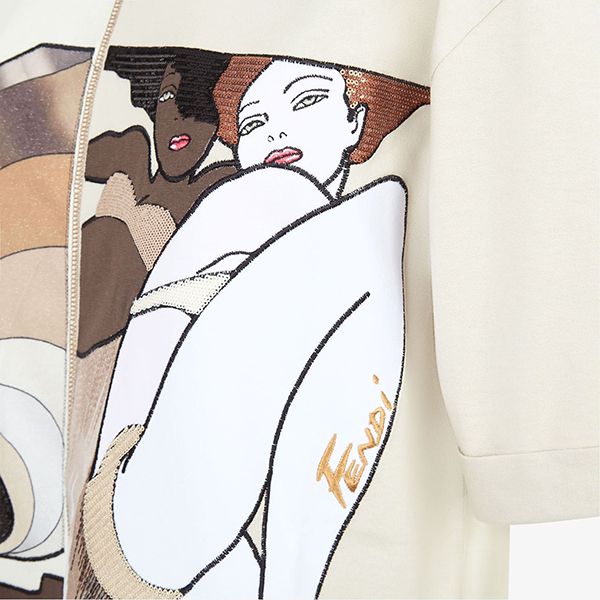 フェンディ パロディベージュ ジャージー 半袖 クルーネック Tシャツ FS7011AJKUF0N0A