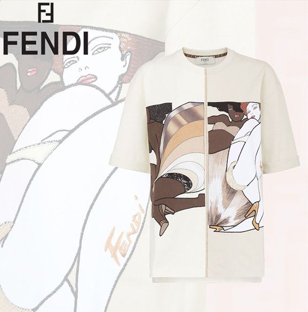 フェンディ パロディベージュ ジャージー 半袖 クルーネック Tシャツ FS7011AJKUF0N0A