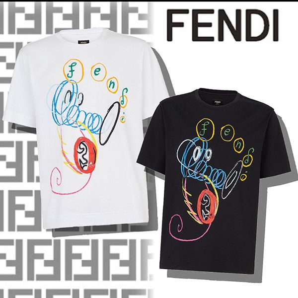 高品質フェンディ プリント オーバーサイズ コットン Tシャツ 激安