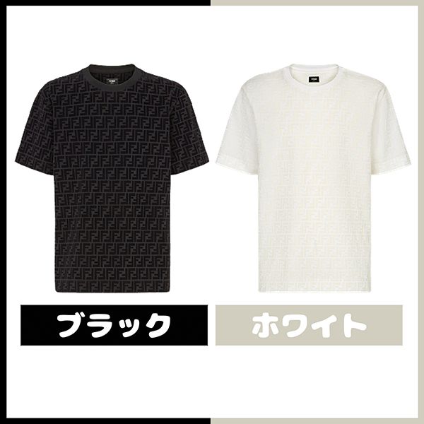 フェンディ FFフロックプリント 偽物 コットンピケ Tシャツ FY0936A7D5F0ABB