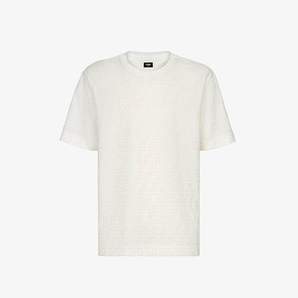 フェンディ FFフロックプリント 偽物 コットンピケ Tシャツ FY0936A7D5F0ABB