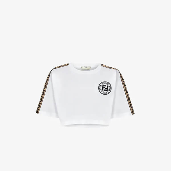 ☆フェンディ Tシャツ 偽物☆ FFロゴ リボン袖★ コットンＴシャツ WT/BK