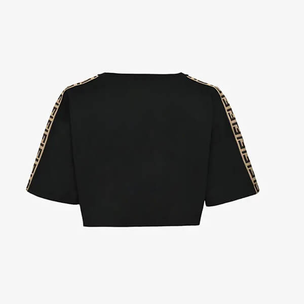 ☆フェンディ Tシャツ 偽物☆ FFロゴ リボン袖★ コットンＴシャツ WT/BK