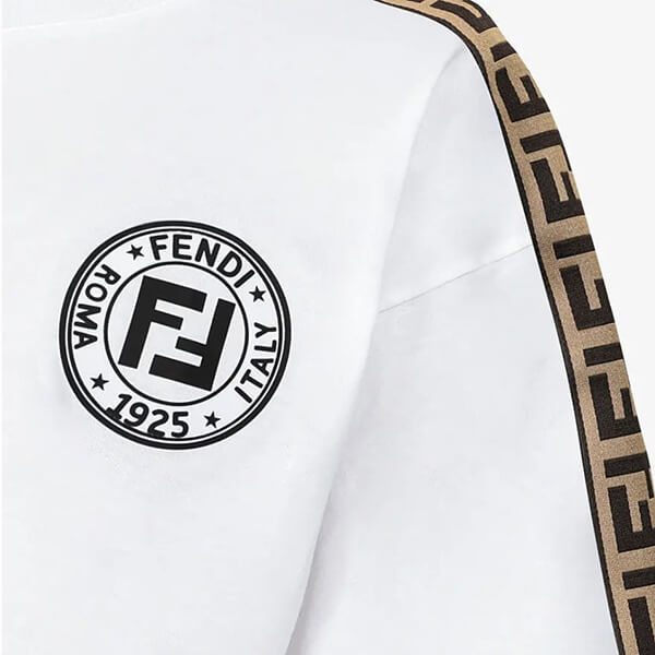 ☆フェンディ Tシャツ 偽物☆ FFロゴ リボン袖★ コットンＴシャツ WT/BK