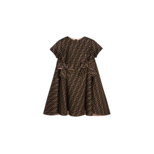 フェンディ☆Girlsフェンディ キッズ 14a コピー ドレス ネオプレン フレア Pink/Brown 3-10Y