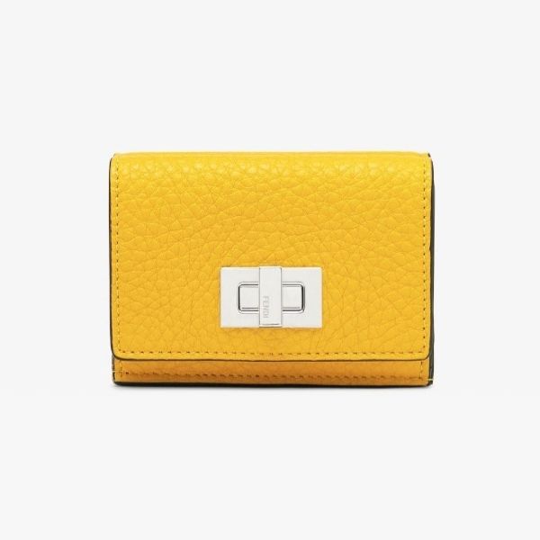 お洒落にフェンディ マイクロ 三つ折り財布 カーフ ラムレザー 14色