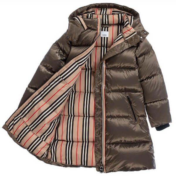 【大人もOK】バーバリー ニセモノ ベビー ダウン BURBERRY ★ アイコン ストライプ フード コート