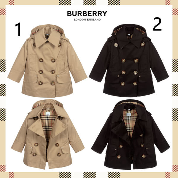 BURBERRY バーバリー 偽物 ダウン キッズ ブラックフード付トレンチコート 大人もOK 送料関税込