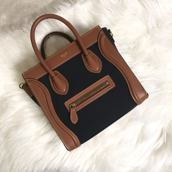 セリーヌ ラゲージ ナノ 偽物 NANO LUGGAGE BAG IN TEXTILE AND CALFSKIN 189242CIO