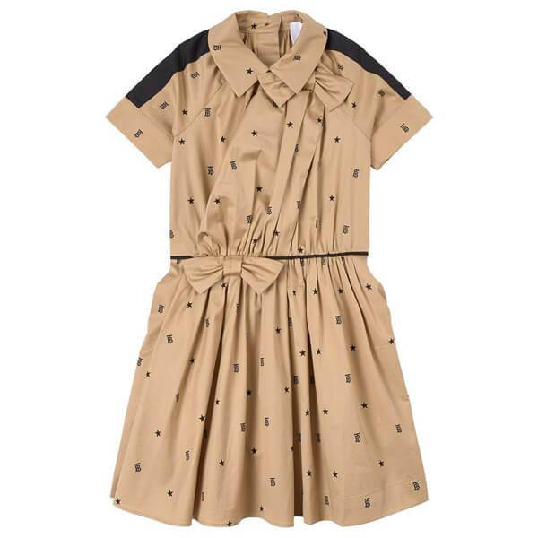 Kids バーバリー ニセモノ ベビー ダウン 新作 ☆BURBERRY☆ Star and  モノグラム Motif Dress Sand 704684_A8972