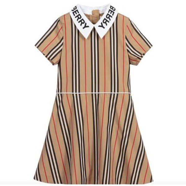Burberry バーバリー キッズ 14a コピー ティーン ベージュ ストライプ ロゴ ドレス 関税送料込
