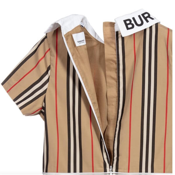 Burberry バーバリー キッズ 14a コピー ティーン ベージュ ストライプ ロゴ ドレス 関税送料込