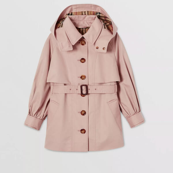 新作バーバリー 偽物 ダウン キッズ [Burberry] コットン ツイル フードトレンチコート 子供服☆