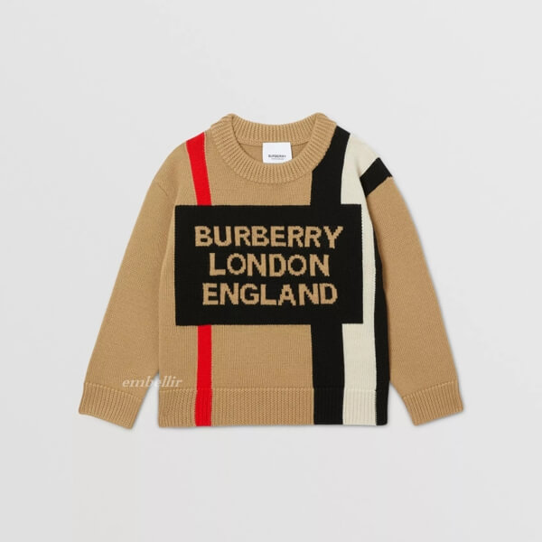 バーバリー 偽物 ベビー ダウン BURBERRY 大人もOK ロゴ アイコンストライプ セーター