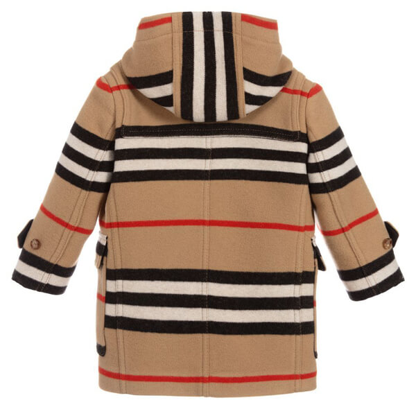 ◆BURBERRY◆バーバリー 偽物 ダウン キッズ ベージュストライプ ウールダッフルコート 大人もOK