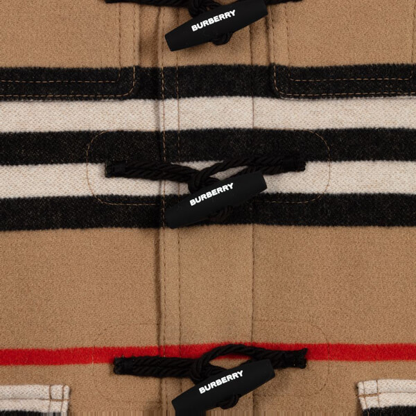 ◆BURBERRY◆バーバリー 偽物 ダウン キッズ ベージュストライプ ウールダッフルコート 大人もOK