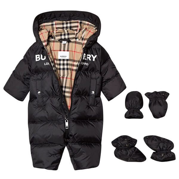 関送無料【BURBERRY】バーバリー ニセモノ ベビー ダウン ロンパース セット ブラック