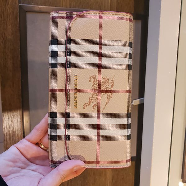 バーバリー 偽物★Harris Wallet ロゴ ハウスチェック 二つ折り 長財布 80328701